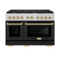 ZLINE Autograph Edition 48 in. 6.7 cu. ft. Paramount Double Oven Dual Fuel Range with 8 Burner Gas Cooktop in Stainless Steel with Black Matte Doors and Polished Gold Accents, Open Box-Great Condition