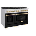 ZLINE Autograph Edition 48 in. 6.7 cu. ft. Paramount Double Oven Dual Fuel Range with 8 Burner Gas Cooktop in Stainless Steel with Black Matte Doors and Polished Gold Accents, Open Box-Great Condition