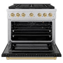 ZLINE Autograph Edition 36 in. 5.2 cu. ft. Paramount Gas Range with 6 Burner Cooktop and Convection Gas Oven in Stainless Steel with Black Matte Door and Champagne Bronze Accents, Open Box-Good Condition