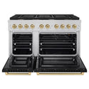 ZLINE Autograph Edition 48 in. 6.7 cu. ft. Paramount Double Oven Gas Range with 8 Burner Cooktop in Stainless Steel with Black Matte Doors and Champagne Bronze Accents, Open Box-Good Condition