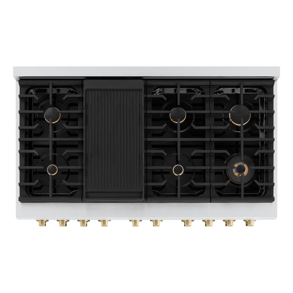 ZLINE Autograph Edition 48 in. 6.7 cu. ft. Paramount Double Oven Gas Range with 8 Burner Cooktop in Stainless Steel with Black Matte Doors and Champagne Bronze Accents, Open Box-Good Condition