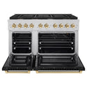 ZLINE Autograph Edition 48 in. 6.7 cu. ft. Paramount Double Oven Gas Range with 8 Burner Cooktop in Stainless Steel with Black Matte Doors and Polished Gold Accents, Open Box-Good Condition