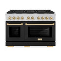 ZLINE Autograph Edition 48 in. 6.7 cu. ft. Paramount Double Oven Gas Range with 8 Burner Cooktop in Stainless Steel with Black Matte Doors and Polished Gold Accents, Open Box-Good Condition