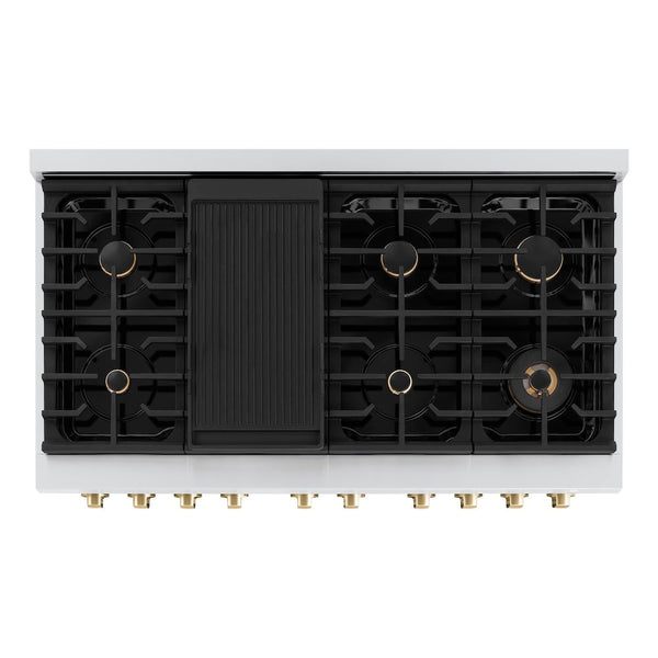 ZLINE Autograph Edition 48 in. 6.7 cu. ft. Paramount Double Oven Gas Range with 8 Burner Cooktop in Stainless Steel with Black Matte Doors and Polished Gold Accents, Open Box-Good Condition