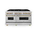 ZLINE Autograph Edition 60 in. 7.4 cu. ft. Legacy Dual Fuel Range with 9 Burner Gas Cooktop and 2 Electric Convection Ovens in Stainless Steel and Champagne Bronze Accents, Open Box-Great Condition