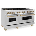 ZLINE Autograph Edition 60 in. 7.4 cu. ft. Legacy Dual Fuel Range with 9 Burner Gas Cooktop and 2 Electric Convection Ovens in Stainless Steel and Champagne Bronze Accents, Open Box-Great Condition