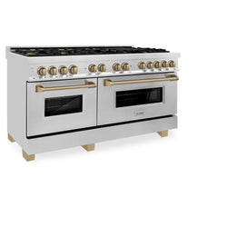 ZLINE Autograph Edition 60 in. 7.4 cu. ft. Legacy Dual Fuel Range with 9 Burner Gas Cooktop and 2 Electric Convection Ovens in Stainless Steel and Champagne Bronze Accents (RAZ-60-CB)
