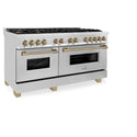 ZLINE Autograph Edition 60 in. 7.4 cu. ft. Legacy Dual Fuel Range with 9 Burner Gas Cooktop and 2 Electric Convection Ovens in Stainless Steel and Champagne Bronze Accents, Open Box-Great Condition