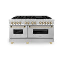 ZLINE Autograph Edition 60 in. 7.4 cu. ft. Legacy Dual Fuel Range with 9 Burner Gas Cooktop and 2 Electric Convection Ovens in Stainless Steel and Polished Gold Accents, Open Box-Great Condition