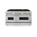 ZLINE Autograph Edition 60 in. 7.4 cu. ft. Legacy Dual Fuel Range with 9 Burner Gas Cooktop and 2 Electric Convection Ovens in Stainless Steel and Polished Gold Accents, Open Box-Good Condition