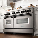 ZLINE Autograph Edition 60 in. 7.4 cu. ft. Legacy Dual Fuel Range with 9 Burner Gas Cooktop and 2 Electric Convection Ovens in Stainless Steel and Matte Black Accents, Open Box-Great Condition