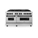 ZLINE Autograph Edition 60 in. 7.4 cu. ft. Legacy Dual Fuel Range with 9 Burner Gas Cooktop and 2 Electric Convection Ovens in Stainless Steel and Matte Black Accents, Open Box-Good Condition