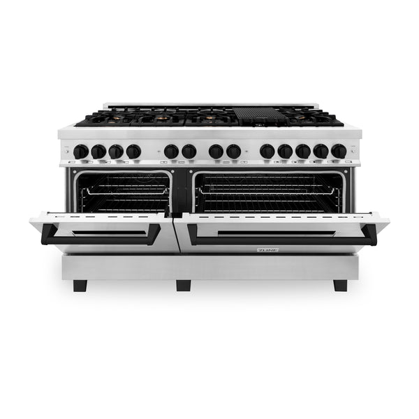 ZLINE Autograph Edition 60 in. 7.4 cu. ft. Legacy Dual Fuel Range with 9 Burner Gas Cooktop and 2 Electric Convection Ovens in Stainless Steel and Matte Black Accents (RAZ-60-MB)