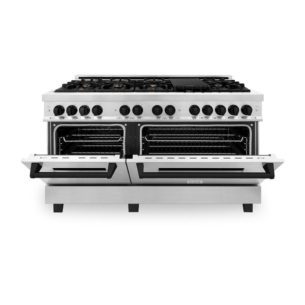 ZLINE Autograph Edition 60 in. 7.4 cu. ft. Legacy Dual Fuel Range with 9 Burner Gas Cooktop and 2 Electric Convection Ovens in Stainless Steel and Matte Black Accents, Open Box-Good Condition