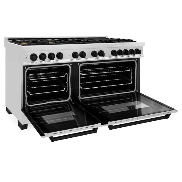 ZLINE Autograph Edition 60 in. 7.4 cu. ft. Legacy Dual Fuel Range with 9 Burner Gas Cooktop and 2 Electric Convection Ovens in Stainless Steel and Matte Black Accents, Open Box-Great Condition