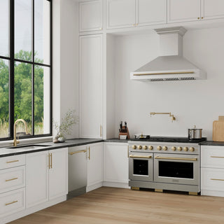 ZLINE Autograph Edition 48 in. 6.7 cu. ft. Paramount Double Oven Gas Range with 8 Burner Cooktop in Stainless Steel and Champagne Bronze Accents (SGRZ-48-CB)