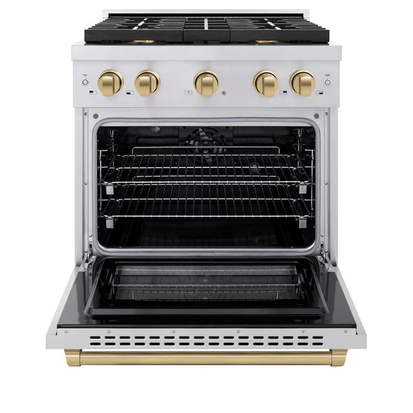 ZLINE Autograph Edition 30 in. 4.2 cu. ft. Paramount Dual Fuel Range with 4 Burner Gas Cooktop and Electric Convection Oven in Stainless Steel with Champagne Bronze Accents, Open Box-Good Condition