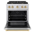 ZLINE Autograph Edition 30 in. 4.2 cu. ft. Paramount Dual Fuel Range with 4 Burner Gas Cooktop and Electric Convection Oven in Stainless Steel with Polished Gold Accents (SDRZ-30-G)