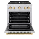 ZLINE Autograph Edition 30 in. 4.2 cu. ft. Paramount Dual Fuel Range with 4 Burner Gas Cooktop and Electric Convection Oven in Stainless Steel with Polished Gold Accents, Open Box-Good Condition