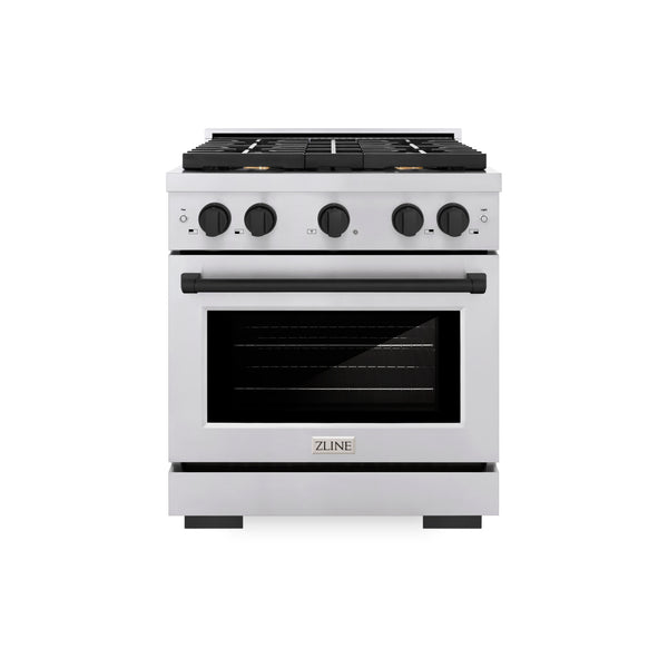 ZLINE Autograph Edition 30 in. 4.2 cu. ft. Paramount Dual Fuel Range with 4 Burner Gas Cooktop and Electric Convection Oven in Stainless Steel with Matte Black Accents, Open Box-Great Condition