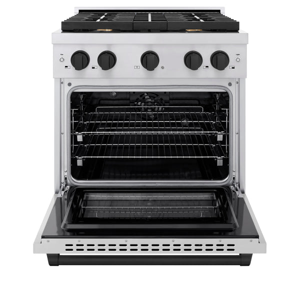 ZLINE Autograph Edition 30 in. 4.2 cu. ft. Paramount Dual Fuel Range with 4 Burner Gas Cooktop and Electric Convection Oven in Stainless Steel with Matte Black Accents, Open Box-Great Condition