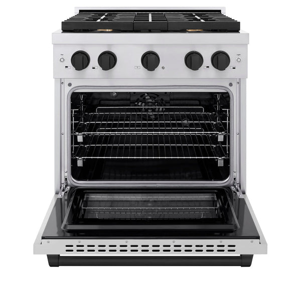 ZLINE Autograph Edition 30 in. 4.2 cu. ft. Paramount Dual Fuel Range with 4 Burner Gas Cooktop and Electric Convection Oven in Stainless Steel with Matte Black Accents, Open Box-Good Condition