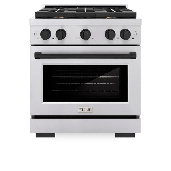 ZLINE Autograph Edition 30 in. 4.2 cu. ft. Paramount Dual Fuel Range with 4 Burner Gas Cooktop and Electric Convection Oven in Stainless Steel with Matte Black Accents, Open Box-Good Condition