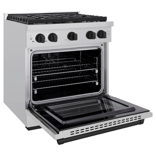 ZLINE Autograph Edition 30 in. 4.2 cu. ft. Paramount Dual Fuel Range with 4 Burner Gas Cooktop and Electric Convection Oven in Stainless Steel with Matte Black Accents, Open Box-Good Condition
