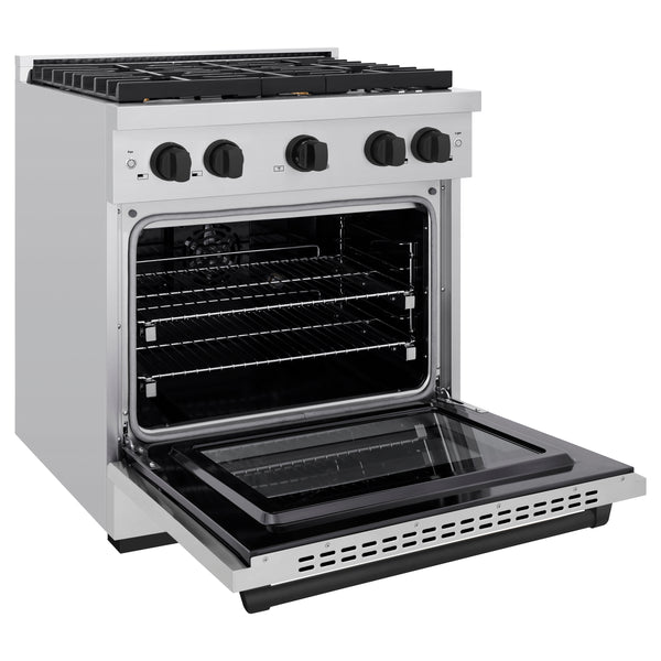 ZLINE Autograph Edition 30 in. 4.2 cu. ft. Paramount Dual Fuel Range with 4 Burner Gas Cooktop and Electric Convection Oven in Stainless Steel with Matte Black Accents, Open Box-Great Condition