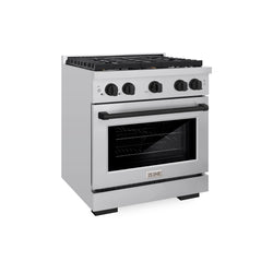 ZLINE Autograph Edition 30 in. 4.2 cu. ft. Paramount Dual Fuel Range with 4 Burner Gas Cooktop and Electric Convection Oven in Stainless Steel with Matte Black Accents, Open Box-Great Condition