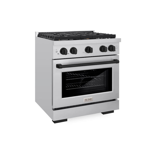 ZLINE Autograph Edition 30 in. 4.2 cu. ft. Paramount Dual Fuel Range with 4 Burner Gas Cooktop and Electric Convection Oven in Stainless Steel with Matte Black Accents, Open Box-Good Condition