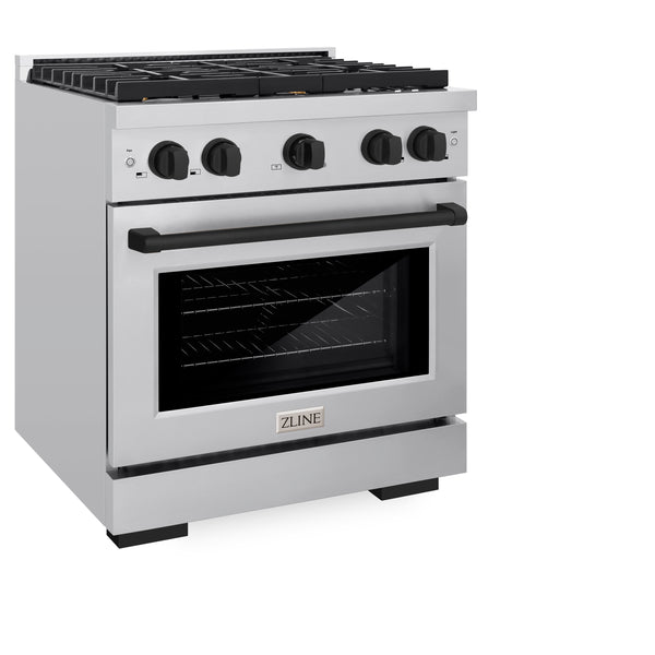 ZLINE Autograph Edition 30 in. 4.2 cu. ft. Paramount Dual Fuel Range with 4 Burner Gas Cooktop and Electric Convection Oven in Stainless Steel with Matte Black Accents, Open Box-Great Condition