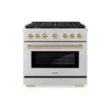 ZLINE Autograph Edition 36 in. 5.2 cu. ft. Paramount Dual Fuel Range with 6 Burner Gas Cooktop and Electric Convection Oven in Stainless Steel with Champagne Bronze Accents (SDRZ-36-CB)