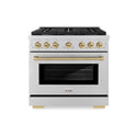 ZLINE Autograph Edition 36 in. 5.2 cu. ft. Paramount Dual Fuel Range with 6 Burner Gas Cooktop and Electric Convection Oven in Stainless Steel with Champagne Bronze Accents, Open Box-Great Condition
