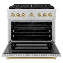 ZLINE Autograph Edition 36 in. 5.2 cu. ft. Paramount Dual Fuel Range with 6 Burner Gas Cooktop and Electric Convection Oven in Stainless Steel with Champagne Bronze Accents (SDRZ-36-CB)