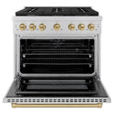 ZLINE Autograph Edition 36 in. 5.2 cu. ft. Paramount Dual Fuel Range with 6 Burner Gas Cooktop and Electric Convection Oven in Stainless Steel with Champagne Bronze Accents, Open Box-Great Condition