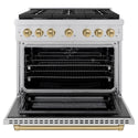 ZLINE Autograph Edition 36 in. 5.2 cu. ft. Paramount Dual Fuel Range with 6 Burner Gas Cooktop and Electric Convection Oven in Stainless Steel with Champagne Bronze Accents, Open Box-Good Condition