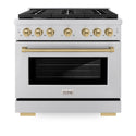 ZLINE Autograph Edition 36 in. 5.2 cu. ft. Paramount Dual Fuel Range with 6 Burner Gas Cooktop and Electric Convection Oven in Stainless Steel with Champagne Bronze Accents, Open Box-Great Condition