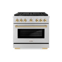 ZLINE Autograph Edition 36 in. 5.2 cu. ft. Paramount Dual Fuel Range with 6 Burner Gas Cooktop and Electric Convection Oven in Stainless Steel with Polished Gold Accents, Open Box-Great Condition