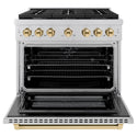 ZLINE Autograph Edition 36 in. 5.2 cu. ft. Paramount Dual Fuel Range with 6 Burner Gas Cooktop and Electric Convection Oven in Stainless Steel with Polished Gold Accents, Open Box-Great Condition