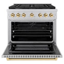 ZLINE Autograph Edition 36 in. 5.2 cu. ft. Paramount Dual Fuel Range with 6 Burner Gas Cooktop and Electric Convection Oven in Stainless Steel with Polished Gold Accents, Open Box-Good Condition