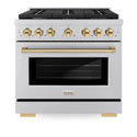 ZLINE Autograph Edition 36 in. 5.2 cu. ft. Paramount Dual Fuel Range with 6 Burner Gas Cooktop and Electric Convection Oven in Stainless Steel with Polished Gold Accents, Open Box-Good Condition