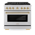 ZLINE Autograph Edition 36 in. 5.2 cu. ft. Paramount Dual Fuel Range with 6 Burner Gas Cooktop and Electric Convection Oven in Stainless Steel with Polished Gold Accents, Open Box-Great Condition