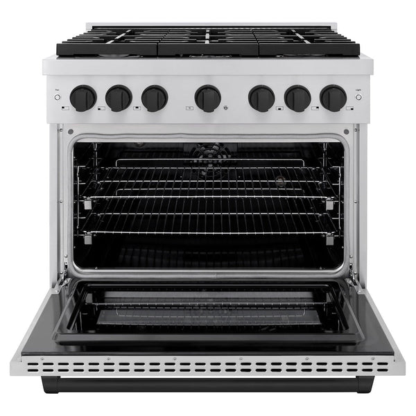 ZLINE Autograph Edition 36 in. 5.2 cu. ft. Paramount Dual Fuel Range with 6 Burner Gas Cooktop and Electric Convection Oven in Stainless Steel with Matte Black Accents, Open Box-Good Condition