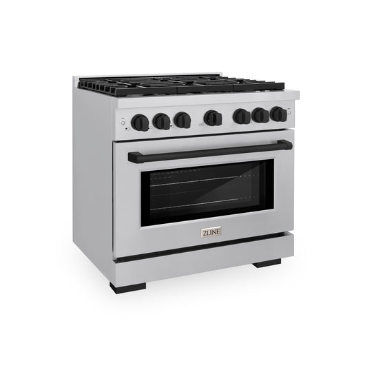 ZLINE Autograph Edition 36 in. 5.2 cu. ft. Paramount Dual Fuel Range with 6 Burner Gas Cooktop and Electric Convection Oven in Stainless Steel with Matte Black Accents, Open Box-Great Condition