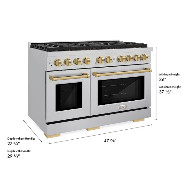 ZLINE Autograph Edition 48 in. 6.7 cu. ft. Paramount Double Oven Dual Fuel Range with 8 Burner Gas Cooktop in Stainless Steel and Champagne Bronze Accents, Open Box-Great Condition