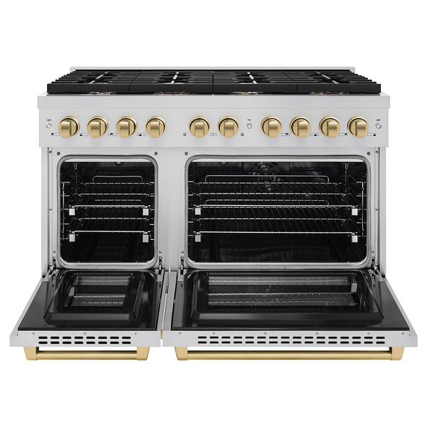 ZLINE Autograph Edition 48 in. 6.7 cu. ft. Paramount Double Oven Dual Fuel Range with 8 Burner Gas Cooktop in Stainless Steel and Champagne Bronze Accents, Open Box-Great Condition
