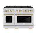 ZLINE Autograph Edition 48 in. 6.7 cu. ft. Paramount Double Oven Dual Fuel Range with 8 Burner Gas Cooktop in Stainless Steel and Champagne Bronze Accents, Open Box-Great Condition