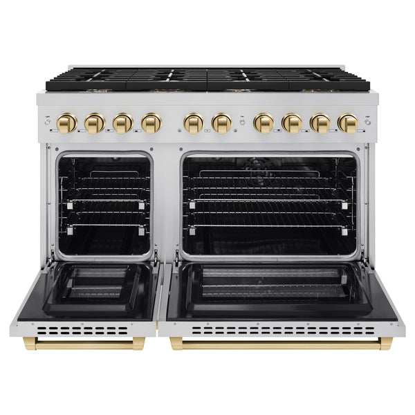 ZLINE Autograph Edition 48 in. 6.7 cu. ft. Paramount Double Oven Dual Fuel Range with 8 Burner Gas Cooktop in Stainless Steel and Polished Gold Accents, Open Box-Great Condition
