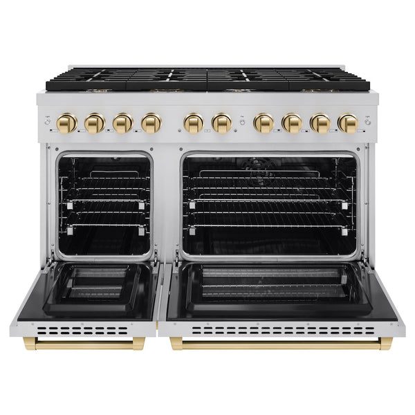 ZLINE Autograph Edition 48 in. 6.7 cu. ft. Paramount Double Oven Dual Fuel Range with 8 Burner Gas Cooktop in Stainless Steel and Polished Gold Accents, Open Box-Good Condition